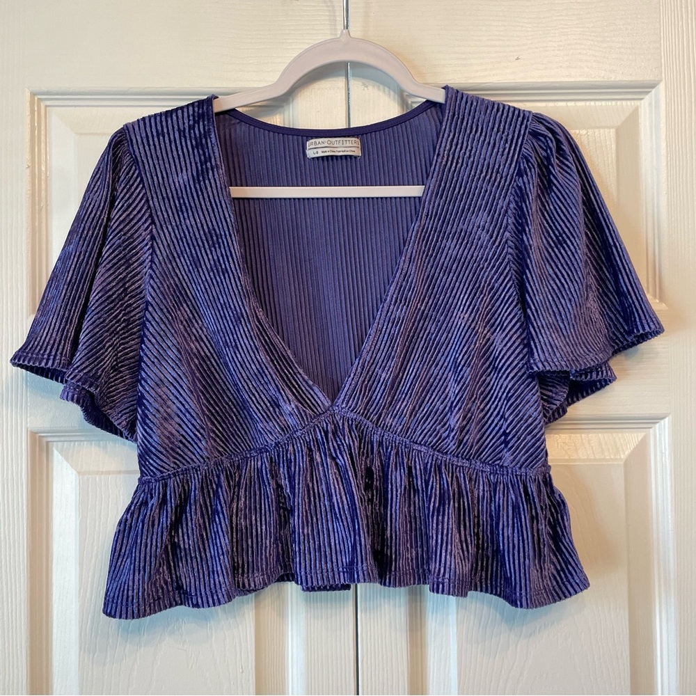 Urban Outfitters Deep Purple Velvet Ribbed Blouse